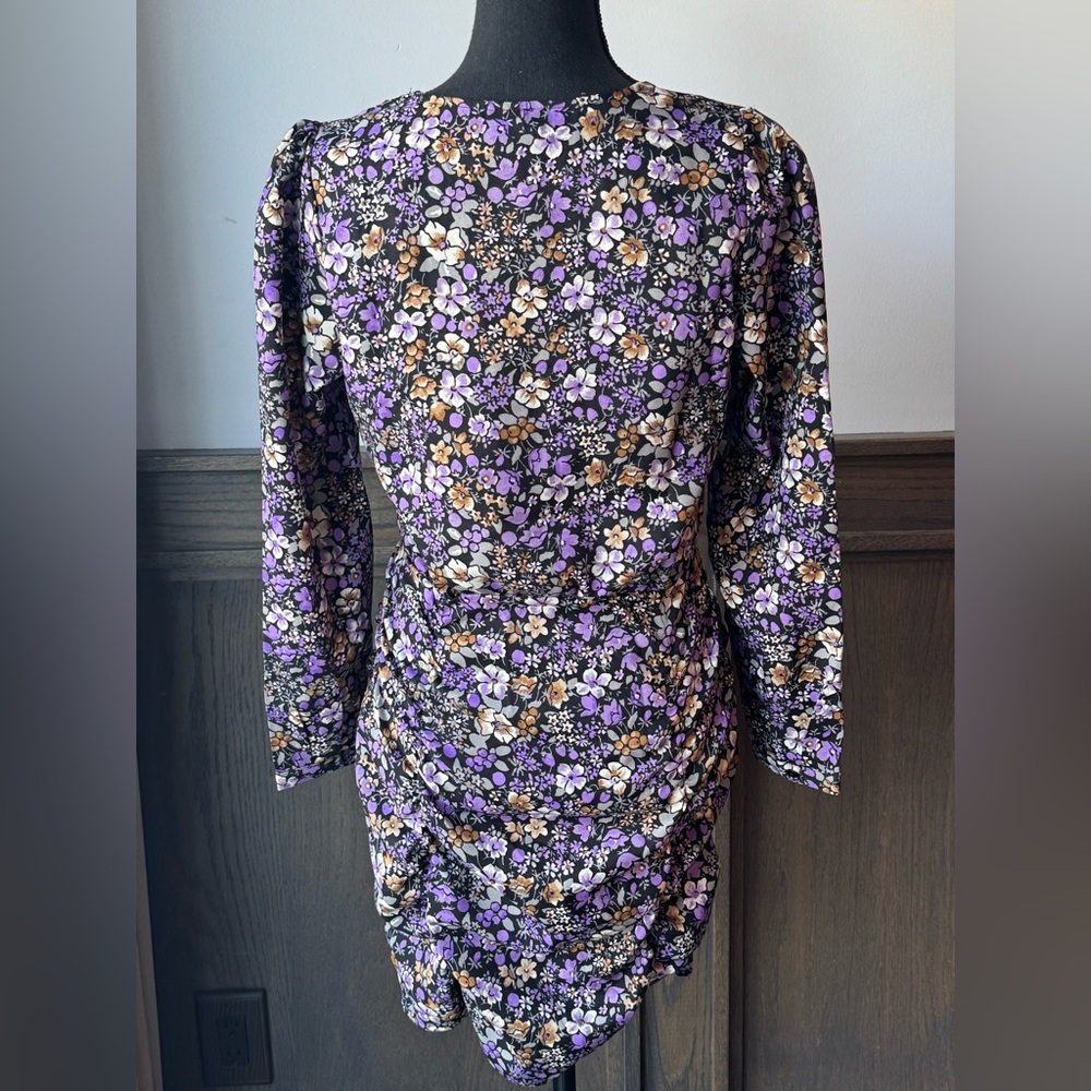 Vero Moda v-neck long sleeve black and purple floral ruched dress nwt small - Picture 5 of 10
